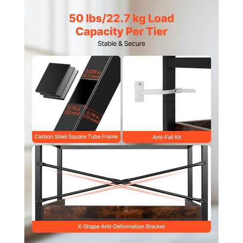 Βιομηχανική Βιβλιοθήκη VEVOR, 6 Επίπεδα, Vintage Ράφια Βιβλιοθηκών και Βιβλιοθηκών με Σκάλα, με Μεταλλικό Σκελετό, Οργανωτής Βιβλίων με Ανοιχτά Ράφια, για Σαλόνι, Υπνοδωμάτιο, Κουζίνα, Οικιακό Γραφείο, Rustics Καφέ