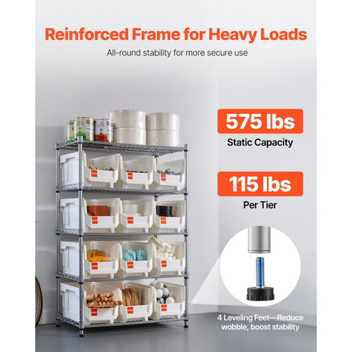 Ράφι αποθήκευσης κάδων VEVOR 5 επιπέδων με ρολό, 12 κάδοι οργάνωσης, σύστημα ραφιών από χάλυβα και συρματόσχοινο με ρόδες, κινητός οργανωτής εργαλείων για γκαράζ, αποθήκη, γραφείο, εστιατόριο, τάξη, κουζίνα