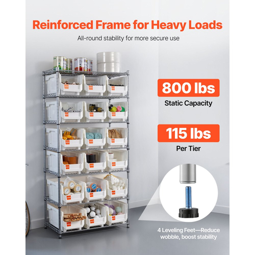 VEVOR Ράφι Αποθήκευσης Κάδων 7 Επιπέδων με Κυλιόμενο Τροχό, 18 Κάδοι Οργάνωσης, Σύστημα Ραφιών από Χαλύβδινο Σύρμα Αποθήκευσης με Ρόδες, Κινητός Οργανωτής Εργαλείων για Γκαράζ, Αποθήκη, Γραφείο, Εστιατόριο, Τάξη, Κουζίνα