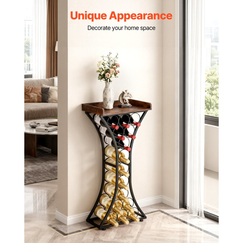 VEVOR 15 Ράφια Κρασιών, Σιδερένια Επιδαπέδια Βάση Κρασιού, Μίνι Βάση Μπαρ για Ποτά με Ξύλινη Επιφάνεια, Για Μπαρ, Κουζίνα, Σαλόνι, Τραπεζαρία, 16,9''Μ x 11,4''Π x 35,2''Υ