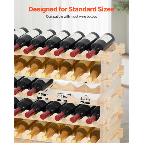 VEVOR 96 Στοιβαζόμενη Ράφι Κρασιού για Μπουκάλια, 8 Επίπεδη Θήκη για Μπουκάλια Κρασιού, Ανεξάρτητη Ράφι Αποθήκευσης Κρασιών από Μασίφ Ξύλινο Δάπεδο για Μπουκάλια Pinot Noir, Για Κουζίνα, Κάβα και Μπαρ, Φυσικό