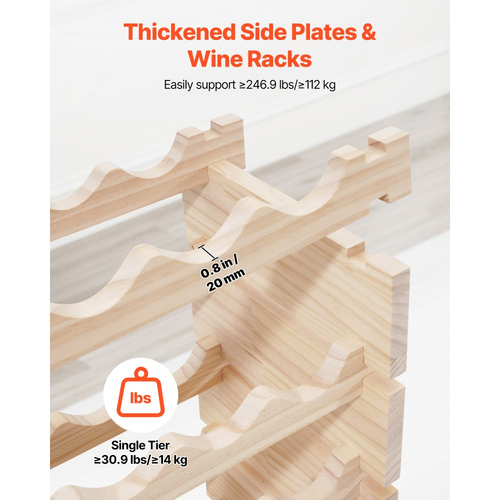 VEVOR 96 Στοιβαζόμενη Ράφι Κρασιού για Μπουκάλια, 8 Επίπεδη Θήκη για Μπουκάλια Κρασιού, Ανεξάρτητη Ράφι Αποθήκευσης Κρασιών από Μασίφ Ξύλινο Δάπεδο για Μπουκάλια Pinot Noir, Για Κουζίνα, Κάβα και Μπαρ, Φυσικό