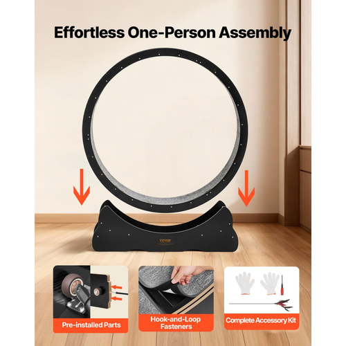 Τροχός άσκησης γάτας VEVOR, Ξύλινος τροχός τρεξίματος γάτας 120 cm για γάτες εσωτερικού χώρου έως 12,7 kg, Διάδρομος για γάτες με διάδρομο με μοκέτα και μηχανισμό κλειδώματος, Ήσυχα αθλητικά παιχνίδια για γατάκια για κατοικίδια, Μαύρο