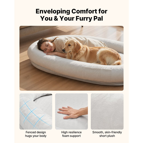 Κρεβάτι σκύλου VEVOR Human, 1780 x 1200 x 240 mm Ορθοπεδικό κρεβάτι σκύλου σε μέγεθος ανθρώπου από αφρό μνήμης, Κρεβάτια κατοικίδιων ανθρώπων με πλαϊνή τσέπη, λαβή και φερμουάρ, Αφαιρούμενα κρεβάτια σκύλων που πλένονται στο πλυντήριο για ανθρώπους, γκρι