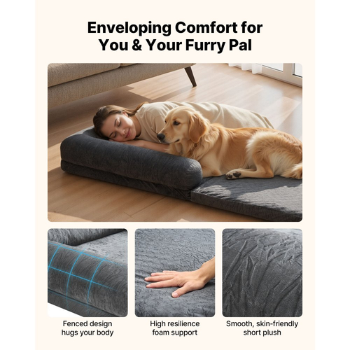 Κρεβάτι σκύλου VEVOR Human, 1790 x 950 x 240 mm Ορθοπεδικό κρεβάτι σκύλου σε μέγεθος ανθρώπου από αφρό μνήμης, Κρεβάτια κατοικίδιων ανθρώπων με πλαϊνή τσέπη, λαβή και φερμουάρ, Αφαιρούμενα κρεβάτια σκύλων που πλένονται στο πλυντήριο για ανθρώπους, Σκούρο γκρι
