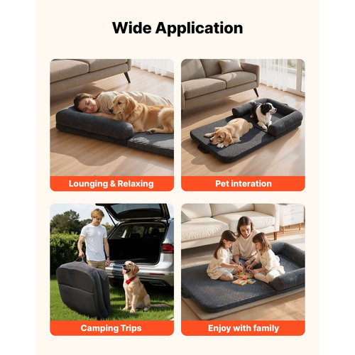 Κρεβάτι σκύλου VEVOR Human, 1790 x 950 x 240 mm Ορθοπεδικό κρεβάτι σκύλου σε μέγεθος ανθρώπου από αφρό μνήμης, Κρεβάτια κατοικίδιων ανθρώπων με πλαϊνή τσέπη, λαβή και φερμουάρ, Αφαιρούμενα κρεβάτια σκύλων που πλένονται στο πλυντήριο για ανθρώπους, Σκούρο γκρι