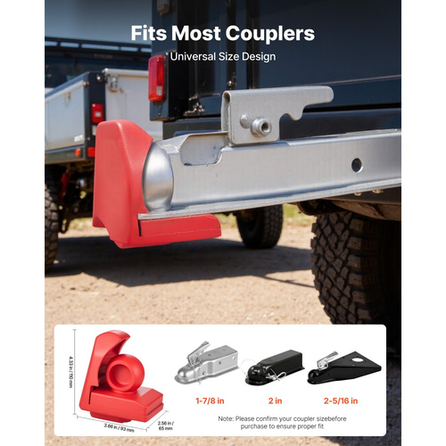 Κλείδωμα ρυμούλκησης VEVOR, Κατάλληλο για ζεύκτες 46 mm, 50,8 mm, 58,7 mm, Αντικλεπτική κλειδαριά ρυμούλκησης βαρέως τύπου με 3 κλειδιά, Ανθεκτικό σε ανοίγματα και κρούσεις, Κατάλληλο για τροχόσπιτα, σκάφη, ρυμουλκούμενα, Κόκκινο
