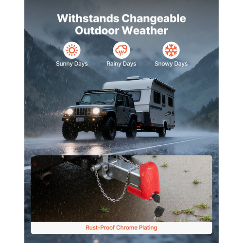 Κλείδωμα ρυμούλκησης VEVOR, Κατάλληλο για ζεύκτες 46 mm, 50,8 mm, 58,7 mm, Αντικλεπτική κλειδαριά ρυμούλκησης βαρέως τύπου με 3 κλειδιά, Ανθεκτικό σε ανοίγματα και κρούσεις, Κατάλληλο για τροχόσπιτα, σκάφη, ρυμουλκούμενα, Κόκκινο