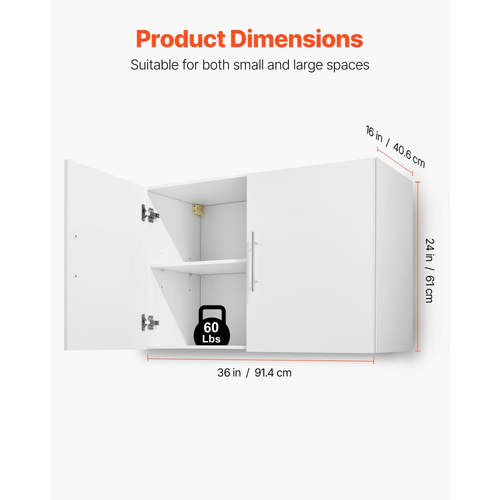 VEVOR Ντουλάπι Τοίχου Πλυντηρίου, 2 Επίπεδα Κρεμαστά Ντουλάπια Τοίχου με Ρυθμιζόμενο Ράφι, Αποθήκευση σε Ντουλάπι με 2 Πόρτες, για Κουζίνα, Μπάνιο, Πλυντήριο, 40,6 x 91,4 x 61 cm (Β x Π x Υ), Λευκό