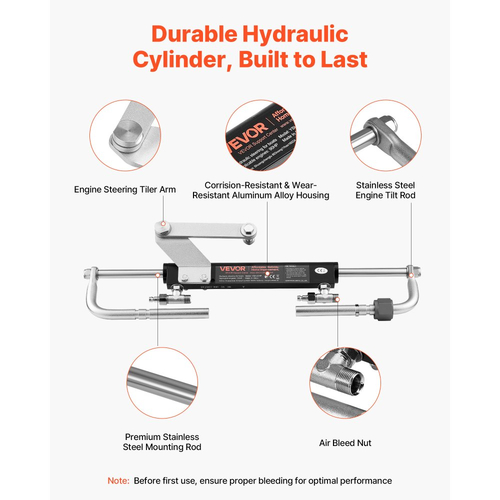 Κιτ υδραυλικού τιμονιού VEVOR, 90 HP, υδραυλικό σύστημα τιμονιού θαλάσσιου σκάφους, με αντλία τιμονιού 6,9 MPa/1000 psi, κύλινδρο κλειδώματος δύο κατευθύνσεων και σωλήνες υψηλής αντοχής 6 m, για χρήση σε μία στάση, με έναν κινητήρα