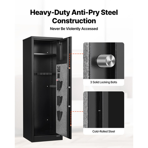 VEVOR 8-10 Gun Safe, Μακρύ Θήκη για Τυφέκια και Πιστόλια, Γρήγορης Πρόσβασης Θήκη για Τυφέκια με 3 Θήκες Πιστόλιων και Ρυθμιζόμενες Θήκες, Μεγάλο Ψηφιακό Θήκη με Κλείδωμα Δακτυλικών Αποτυπωμάτων και Κωδικού Πρόσβασης