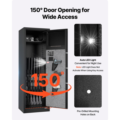 VEVOR 8-10 Gun Safe, Μακρύ Θήκη για Τυφέκια και Πιστόλια, Γρήγορης Πρόσβασης Θήκη για Τυφέκια με 3 Θήκες Πιστόλιων και Ρυθμιζόμενες Θήκες, Μεγάλο Ψηφιακό Θήκη με Κλείδωμα Δακτυλικών Αποτυπωμάτων και Κωδικού Πρόσβασης