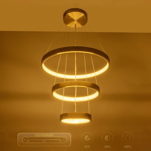 kelvo® NEMESIS KLV-101-0219-V2 Κρεμαστό Φωτιστικό Οροφής LED 100W 10000lm 180° AC 220-240V IP20 Ρυθμιζόμενο Λευκό CCT με Χειριστήριο από 2700K έως 6000K Dimmable - Lumileds SMD Chip - Χρυσό Πλατίνα - Μ60 x Π60 x Υ60cm - 3 Χρόνια Εγγύηση