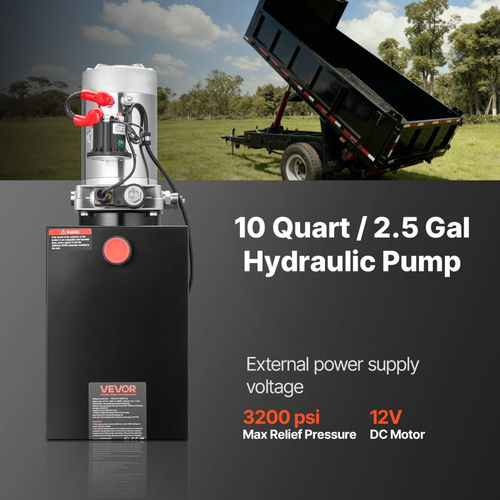 Υδραυλική μονάδα ισχύος VEVOR 10 L, αντλία ρυμούλκησης απλής ενέργειας, μέγιστη πίεση εκτόνωσης 22 MPa και ρυθμός ροής 3,4 L/min, υδραυλική αντλία DC 12V με μεταλλική δεξαμενή για ανύψωση ρυμούλκας και αυτοκινήτου