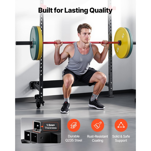 Πτυσσόμενο Power Cage VEVOR, Επιτοίχια βάση καθισμάτων Power Rack, Πολυλειτουργικός εξοπλισμός προπόνησης ενδυνάμωσης με βάση ναρκών, ρυθμιζόμενα J-Hooks και μπάρα έλξης για γυμναστήριο στο σπίτι, χωρητικότητα 545 κιλών