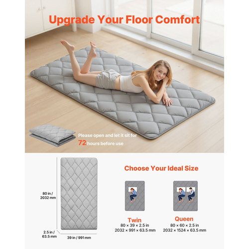 Ιαπωνικό στρώμα τατάμι VEVOR, Πτυσσόμενο ιαπωνικό στρώμα τατάμι διπλού μεγέθους, Στρώμα φουτόν με τσάντα αποθήκευσης και κούμπωμα, Πατάκι δαπέδου 9 στρώσεων για ύπνο, κοιτώνα, διαλογισμό, γιόγκα, 2032 x 991 x 63,5 mm, γκρι