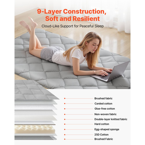 Ιαπωνικό στρώμα τατάμι VEVOR, Πτυσσόμενο ιαπωνικό στρώμα τατάμι διπλού μεγέθους, Στρώμα φουτόν με τσάντα αποθήκευσης και κούμπωμα, Πατάκι δαπέδου 9 στρώσεων για ύπνο, κοιτώνα, διαλογισμό, γιόγκα, 2032 x 991 x 63,5 mm, γκρι