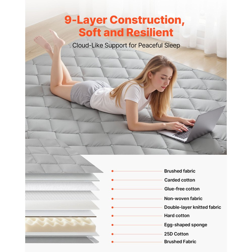 Ιαπωνικό στρώμα τατάμι VEVOR, πτυσσόμενο ιαπωνικό στρώμα τατάμι μεγέθους Queen, στρώμα φουτόν με τσάντα αποθήκευσης και κούμπωμα, 9 στρώσεων πατάκι δαπέδου για ύπνο, κοιτώνα, διαλογισμό, γιόγκα, 2032 x 1524 x 63,5 mm, γκρι