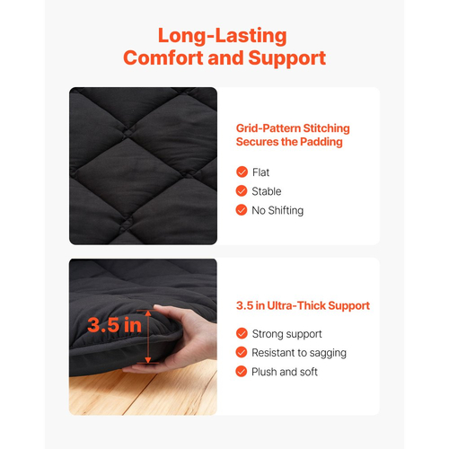 Ιαπωνικό στρώμα τατάμι VEVOR, πτυσσόμενο ιαπωνικό στρώμα τατάμι μεγέθους Queen, στρώμα φουτόν με τσάντα αποθήκευσης και κούμπωμα, 9 στρώσεων πατάκι δαπέδου για ύπνο, κοιτώνα, διαλογισμό, γιόγκα, 2032 x 1524 x 89 mm, μαύρο