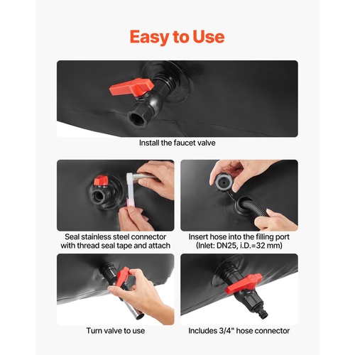 Κύστη αποθήκευσης νερού VEVOR, φορητή και πτυσσόμενη τσάντα αποθήκευσης νερού 240L, ανθεκτική στη φθορά τσάντα μαλακού νερού από PVC 1000D, στεγανά δοχεία δεξαμενών κάμπινγκ για άρδευση κήπου, χρήση έκτακτης ανάγκης για τροχόσπιτα, μαύρο