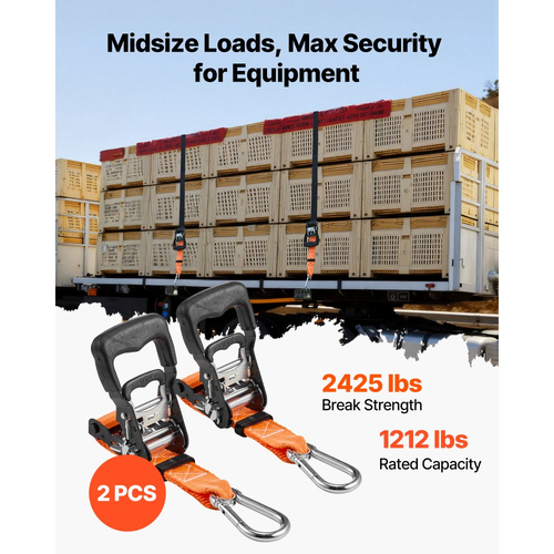 Ιμάντες καστάνιας VEVOR, 38,1 mm x 1,8 m, Ιμάντες πρόσδεσης βαρέως τύπου με καραμπίνερ, αντοχή σε θραύση 1100 kg, τσάντα μεταφοράς, δέσιμο με καστάνια για μετακίνηση, ρυμουλκούμενα, μοτοσικλέτες, καγιάκ, οροφή αυτοκινήτου, 2 τεμάχια