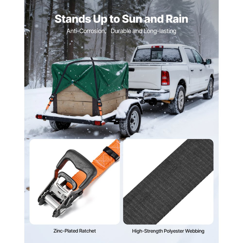 Ιμάντες καστάνιας VEVOR, 38,1 mm x 1,8 m, Ιμάντες πρόσδεσης βαρέως τύπου με καραμπίνερ, αντοχή σε θραύση 1100 kg, τσάντα μεταφοράς, δέσιμο με καστάνια για μετακίνηση, ρυμουλκούμενα, μοτοσικλέτες, καγιάκ, οροφή αυτοκινήτου, 2 τεμάχια