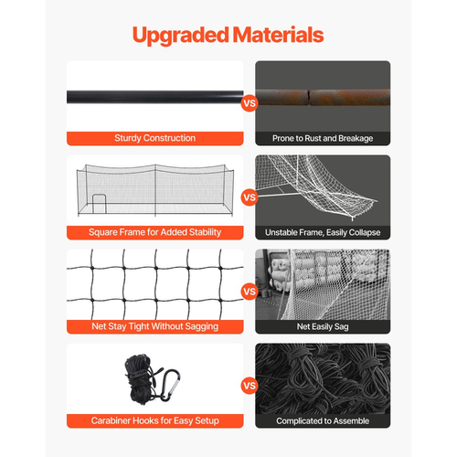 Κλουβί κτυπήματος μπέιζμπολ VEVOR, 10668 x 3200 x 3100 mm, Κλουβιά χτυπήματος με 45-Ply Knotted HDPE & μακριά σχοινιά τοποθέτησης, Κλουβιά κτυπήματος, Δίχτυ για εσωτερικούς και εξωτερικούς χώρους