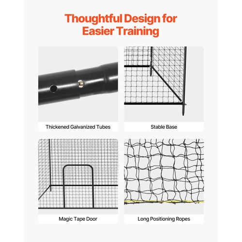 Κλουβί κτυπήματος μπέιζμπολ VEVOR, 10668 x 3200 x 3100 mm, Κλουβιά χτυπήματος με 45-Ply Knotted HDPE & μακριά σχοινιά τοποθέτησης, Κλουβιά κτυπήματος, Δίχτυ για εσωτερικούς και εξωτερικούς χώρους
