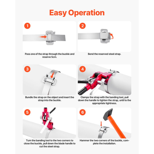 Κιτ δεσίματος χαλύβδινων ταινιών VEVOR, εργαλείο σφράγισης ταινιών βαρέως τύπου με ιμάντες δεσίματος 122 μέτρων, 400 μεταλλικά κουμπώματα, κιτ δεσίματος χειροκίνητης συσκευασίας παλετών για αποθήκη, μεταφορά, βιομηχανική συσκευασία