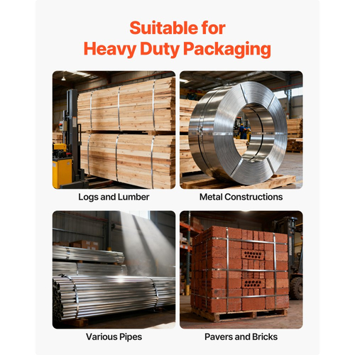 Κιτ δεσίματος χαλύβδινων ταινιών VEVOR, εργαλείο σφράγισης ταινιών βαρέως τύπου με ιμάντες δεσίματος 122 μέτρων, 400 μεταλλικά κουμπώματα, κιτ δεσίματος χειροκίνητης συσκευασίας παλετών για αποθήκη, μεταφορά, βιομηχανική συσκευασία