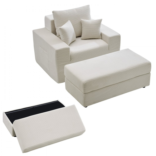 Πολυθρόνα VEVOR, Εσωτερική πολυθρόνα χωρίς κόκαλα 1115 mm, Υπερμεγέθης πολυθρόνα ανάγνωσης από κοτλέ με μαξιλάρια και μπράτσα, Καναπές-κρεβάτι με βαθύ κάθισμα για σαλόνι, υπνοδωμάτιο, μπεζ