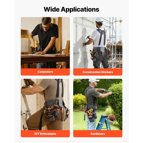 Ζώνη εργαλείων VEVOR, θήκη εργαλείων 22 τσεπών με τιράντες για άνδρες, ρυθμιζόμενη ζώνη πολλαπλών χρήσεων βαρέως τύπου, τιράντες για ηλεκτρολόγο, ξυλουργό, κατασκευές, διοργανωτή ποδιάς εργασίας, ρύθμιση μέσης 81-173 cm