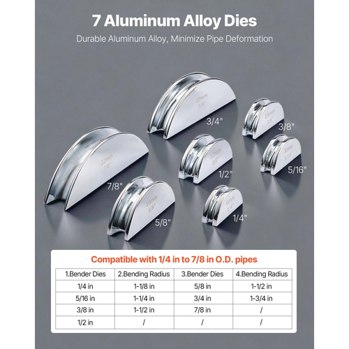 Κιτ κουρμπαδόρου σωλήνων VEVOR, 6 mm έως 22 mm, Συμπαγής κουρμπαδόρος σωλήνων με καστάνια, Εργαλείο χειροκίνητης κάμψης εμπρός/πίσω, με 7 μήτρες από κράμα αλουμινίου, για επισκευή αυτοκινήτων από χαλκό HVAC, κλιματισμό, ψύξη και ψύξη