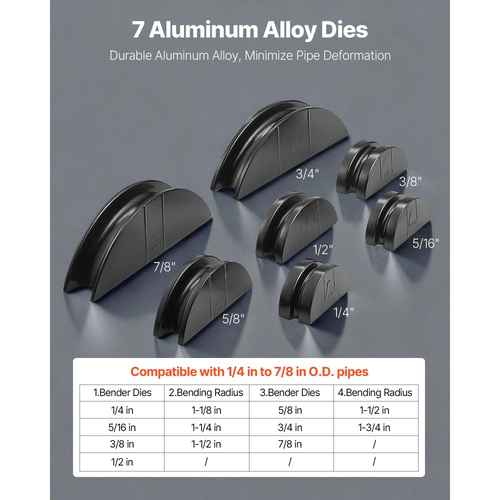 Κιτ κάμψης υδραυλικών σωλήνων VEVOR, 6 mm έως 22 mm, Κούρμπαρος σωλήνων χαλκού, Σετ εργαλείων κάμψης HVAC εμπρός/πίσω, με 7 μήτρες από κράμα αλουμινίου, για επισκευή αυτοκινήτων HVAC, κλιματισμού, ψύξης