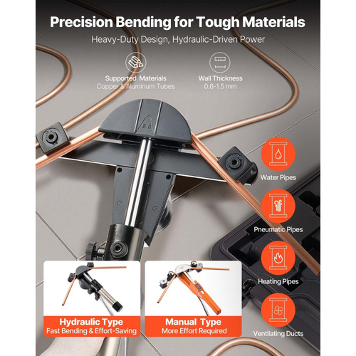 Κιτ κάμψης υδραυλικών σωλήνων VEVOR, 6 mm έως 22 mm, Κούρμπαρος σωλήνων χαλκού, Σετ εργαλείων κάμψης HVAC, κάμψη 90°, με 7 μήτρες από κράμα αλουμινίου, για HVAC, Κλιματισμό, Ψύξη, Επισκευή αυτοκινήτων, Αυτοκινήτων