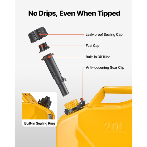 Μεταλλικό δοχείο καυσίμου VEVOR, 20 λίτρα, δοχείο καυσίμου Jerry με στόμιο και άνετη λαβή, μέγιστη ροή 6 λίτρα/λεπτό, στεγανό και ανθεκτικό στη διάβρωση μεταλλικό ρεζερβουάρ βενζίνης για τα περισσότερα αυτοκίνητα, μοτοσικλέτα, ATV, UTV, κίτρινο