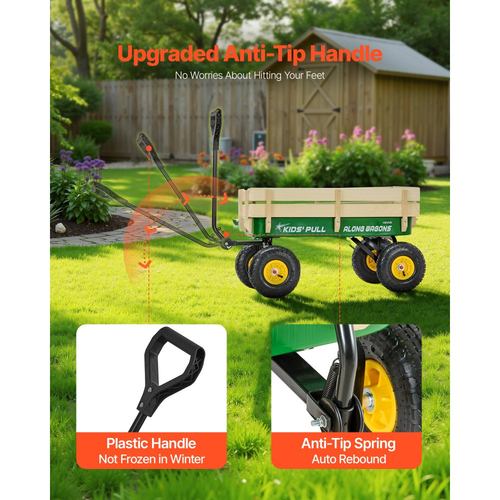 VEVOR Ρυμουλκούμενο Καρότσι για Παιδιά, Καρότσια 101cm με Ξύλινα Πάνελ & Λαβή, Υποστηρίζει έως 150kg, Δώρο Γενεθλίων για Παιδιά, Κηπουρική, Παραλία, Πράσινο