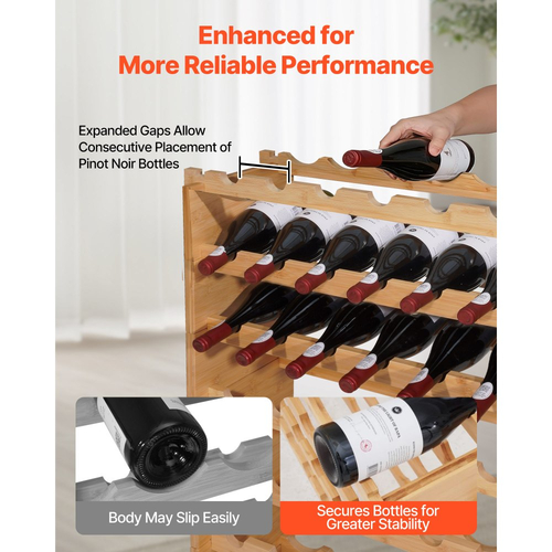 VEVOR 72 Ράφι Κρασιών με Στοίβαξη Μπουκαλιών, 8 Επίπεδα, Ανεξάρτητη Ράφι Αποθήκευσης Κρασιών στο Δάπεδο, Ανθεκτικό Ράφι Εμφάνισης Θέσεων Κρασιών, Ράφια που Δεν Τραντάζονται, Εύκολη Συναρμολόγηση, για Κουζίνα, Κάβα και Μπαρ, Φυσικό