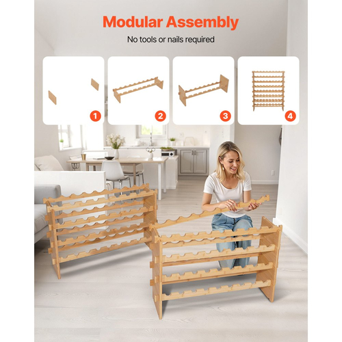 VEVOR 72 Ράφι Κρασιών με Στοίβαξη Μπουκαλιών, 8 Επίπεδα, Ανεξάρτητη Ράφι Αποθήκευσης Κρασιών στο Δάπεδο, Ανθεκτικό Ράφι Εμφάνισης Θέσεων Κρασιών, Ράφια που Δεν Τραντάζονται, Εύκολη Συναρμολόγηση, για Κουζίνα, Κάβα και Μπαρ, Φυσικό