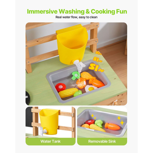 Κουζίνα από λάσπη VEVOR, Κουζίνα από λάσπη εξωτερικού χώρου για παιδιά, Ξύλινες κουζίνες εξωτερικού χώρου με σόμπες, Δεξαμενή, Νιπτήρας, Φτυάρια φύτευσης, Σπάτουλες, Κουτί, Μαγειρικά σκεύη, Γλάστρες και αξεσουάρ, Ξύλινες κουζίνες παιχνιδιού για το σπίτι, Γκαζόν