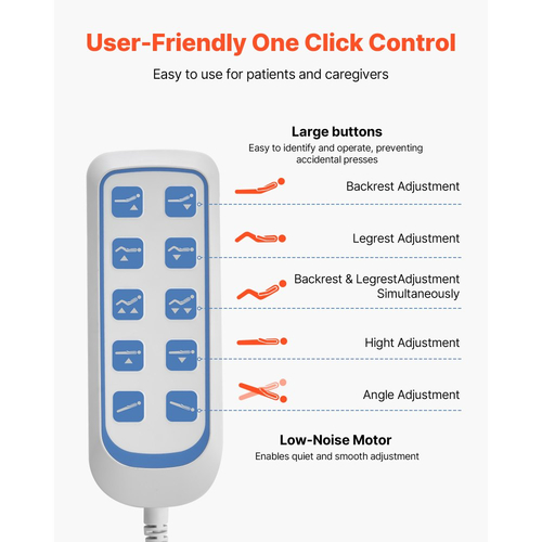 VEVOR Premium 5 Λειτουργιών Πλήρως Ηλεκτρικό Νοσοκομειακό Κρεβάτι, Ηλεκτρικό Ιατρικό Κρεβάτι με Trendelenburg & Αντίστροφη Τροχοί Trendelenburg, Ροδάκια Κλειδώματος 127mm & Στρώμα Υψηλής Πυκνότητας για Οικιακή Νοσοκομειακή Χρήση, Φόρτωση 250kg
