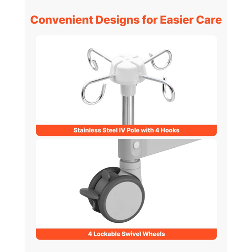 VEVOR Premium 5 Λειτουργιών Πλήρως Ηλεκτρικό Νοσοκομειακό Κρεβάτι, Ηλεκτρικό Ιατρικό Κρεβάτι με Trendelenburg & Αντίστροφη Τροχοί Trendelenburg, Ροδάκια Κλειδώματος 127mm & Στρώμα Υψηλής Πυκνότητας για Οικιακή Νοσοκομειακή Χρήση, Φόρτωση 250kg