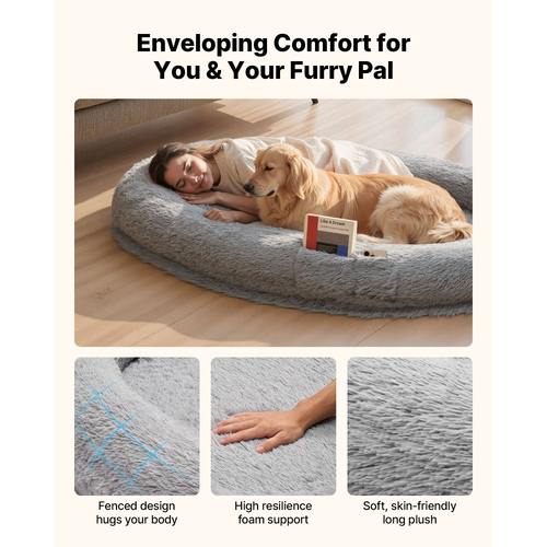 Κρεβάτι σκύλου VEVOR Human, 1740 x 1180 x 240 mm Ορθοπεδικό κρεβάτι σκύλου μεγέθους ανθρώπου από αφρό μνήμης, Κρεβάτια κατοικίδιων ανθρώπων με πλαϊνή τσέπη, λαβή και φερμουάρ, Αφαιρούμενα κρεβάτια σκύλων που πλένονται στο πλυντήριο για ανθρώπους, σκούρο γκρι