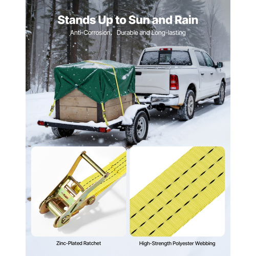 Ιμάντες καστάνιας VEVOR, 38,1 mm x 3 m, Ιμάντες πρόσδεσης βαρέως τύπου με διπλό γάντζο J, αντοχή σε θραύση 3000 kg, τσάντα μεταφοράς, δέσιμο με καστάνια για μετακίνηση, ρυμουλκούμενα, μοτοσικλέτες, καγιάκ, οροφή αυτοκινήτου, τεμάχιο 4