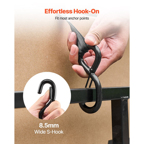 Ανασυρόμενοι ιμάντες καστάνιας VEVOR, 25,4 mm x 4,9 m, Ιμάντες πρόσδεσης με γάντζους S, αντοχή σε θραύση 700 kg, τσάντα μεταφοράς, δέσιμο με καστάνια για μετακίνηση, ρυμουλκούμενα, μοτοσικλέτες, καγιάκ, οροφή αυτοκινήτου, 4 τεμάχια