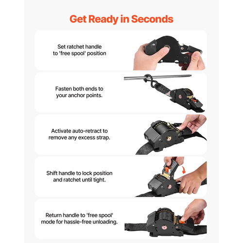 Ανασυρόμενοι ιμάντες καστάνιας VEVOR, 50,8 mm x 3 m, Ιμάντες πρόσδεσης με γάντζους S, αντοχή σε θραύση 1375 kg, 2 μαλακές θηλιές, Δέσιμο με καστάνια για μετακίνηση, ρυμουλκούμενα, μοτοσικλέτες, καγιάκ, οροφή αυτοκινήτου, 2 τεμάχια