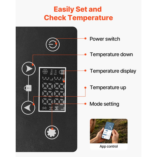 Ψυγείο αυτοκινήτου VEVOR, Ηλεκτρικό ψυγείο DC 12/24V AC100-240V με συμπιεστή, Ψυγείο αυτοκινήτου -20°C έως 20°C με έλεγχο APP, Καταψύκτης αυτοκινήτου 15L για τροχόσπιτα, χώρους κατασκήνωσης, σκάφη, κατασκήνωση, ψάρεμα, Φορητός καταψύκτης 60W