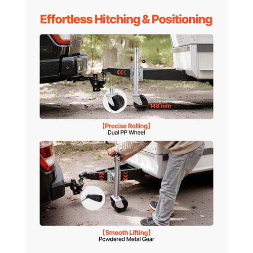 Γρύλος ρυμούλκησης VEVOR με τροχό, χωρητικότητα φορτίου 907 kg, περιστρεφόμενος γρύλος ρυμούλκησης βαρέως τύπου με διπλό τροχό PP και εργονομική λαβή, εύρος ανύψωσης 381-685 mm, κατάλληλος για τροχόσπιτα, σκάφη και ρυμουλκούμενα πολλαπλών χρήσεων