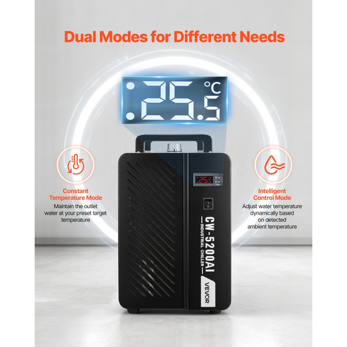Βιομηχανικός Ψύκτης Νερού VEVOR, 1600W, Βιομηχανικό Σύστημα Ψύξης Ψύκτη Νερού με Συμπιεστή, Μέγιστη Ροή 16 L/min, Χωρητικότητα Δεξαμενής 7 L, Ψύκτης Laser, για Μηχανή Χάραξης & Κοπής Σωλήνων Laser CO2