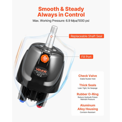 Κιτ υδραυλικού τιμονιού VEVOR, 150 HP, υδραυλικό σύστημα τιμονιού θαλάσσιου σκάφους, με αντλία τιμονιού 6,9 MPa/1000 psi, κύλινδρο κλειδώματος δύο κατευθύνσεων και σωλήνες υψηλής αντοχής 6 m, για χρήση σε μία στάση, με έναν κινητήρα